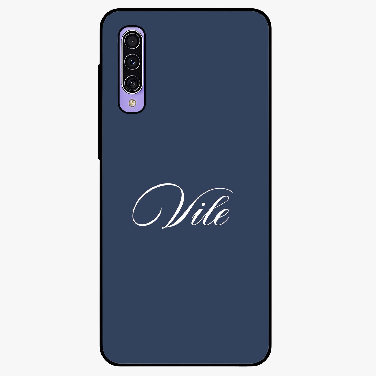 Blue Background Personalized Custom Name Glass Case showing flat back view with minimal blue background and custom name design.