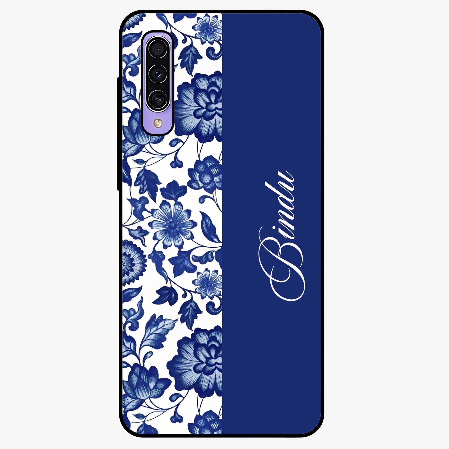 Blue Vintage Floral Pattern Glass Case upright view showcasing timeless floral illustration with vintage inspired style.