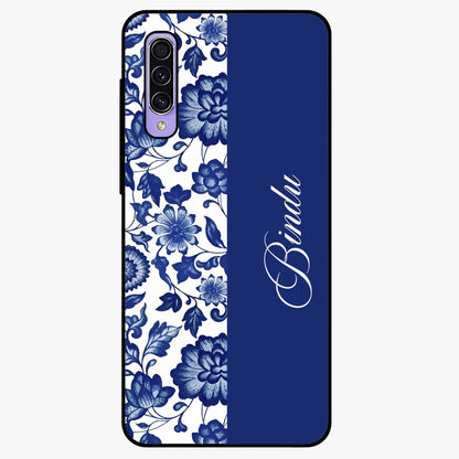 Blue Vintage Floral Pattern Glass Case upright view showcasing timeless floral illustration with vintage inspired style.