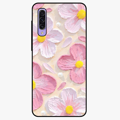Blush Bloom Texture Glass Case showing flat back view with soft blush floral texture artwork and glossy glass finish.