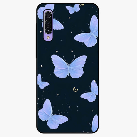 Butterfly With Stars Pattern Glass Case showing flat back view with butterfly and star pattern artwork and glossy glass finish.