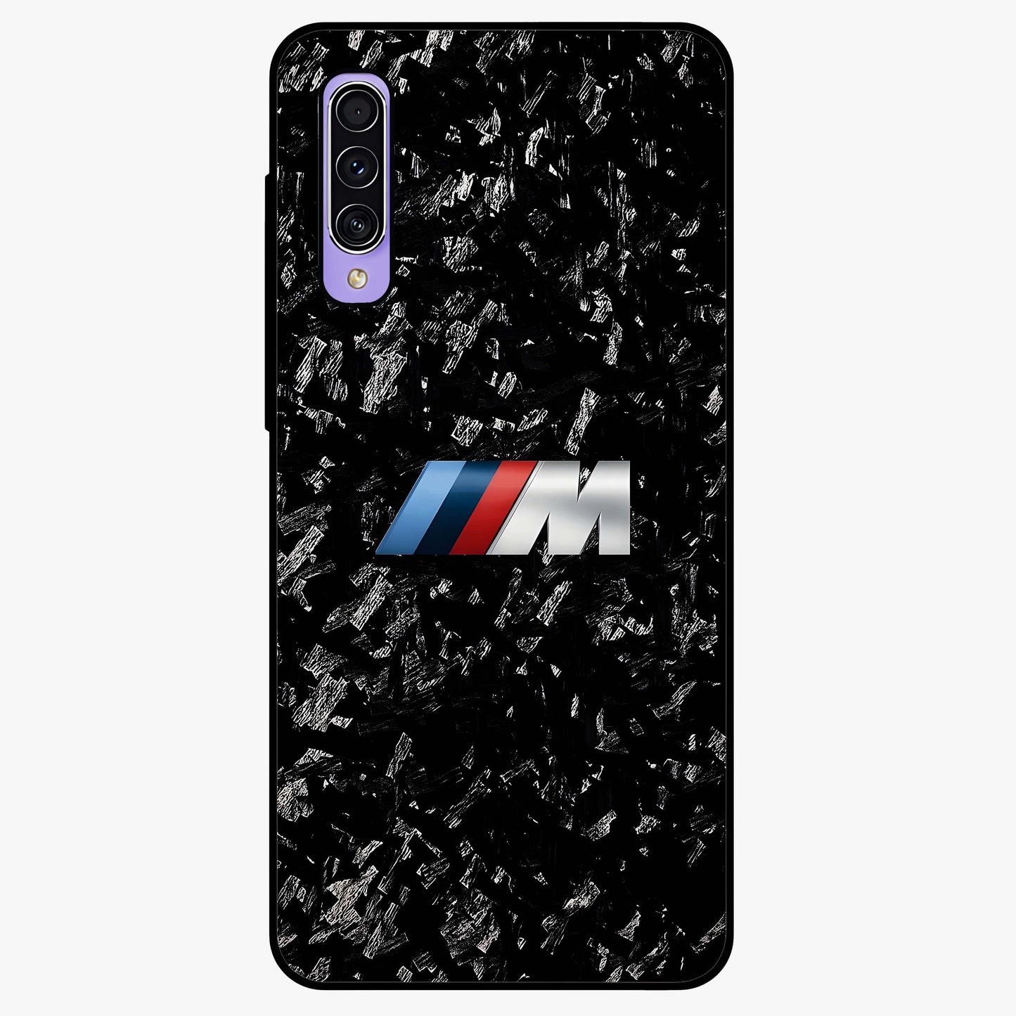 Carbon Speed Mark Glass Case showing flat back view with sporty carbon pattern artwork and glossy glass finish.