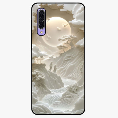Celestial Origami Glass Case showing flat back view with artistic origami inspired celestial artwork and glossy glass finish.
