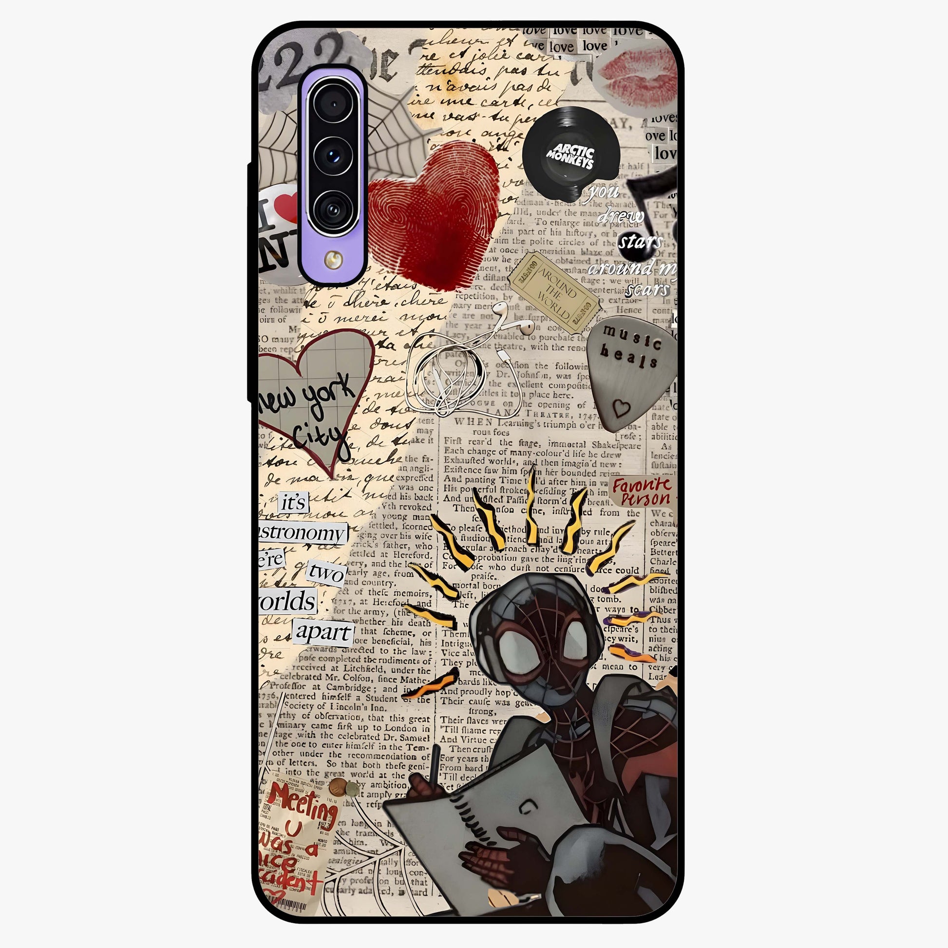 City Dream Sketch Glass Case showing flat back view with artistic city skyline sketch artwork and glossy glass finish.