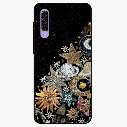 Cosmic Sparkle Dreams Glass Case showing flat back view with sparkling cosmic artwork and glossy glass finish.