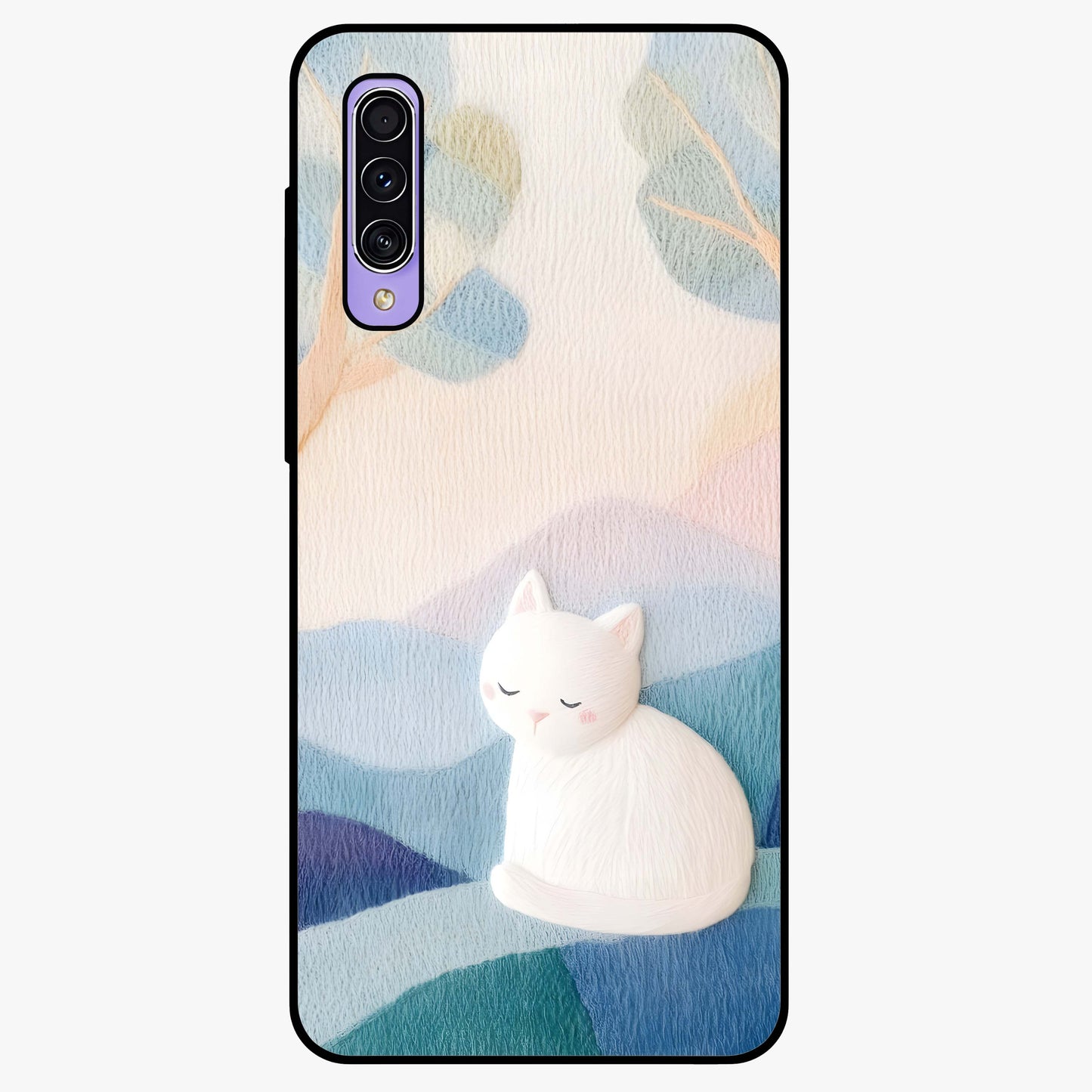 Cotton Dream Cat Glass Case showing flat back view with soft dreamy cat artwork and glossy glass finish.