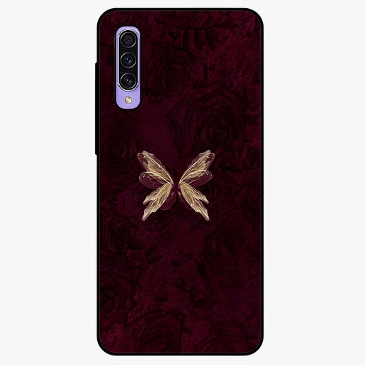 Crimson Fade Butterfly Glass Case showing flat back view with fading butterfly artwork and glossy glass finish.