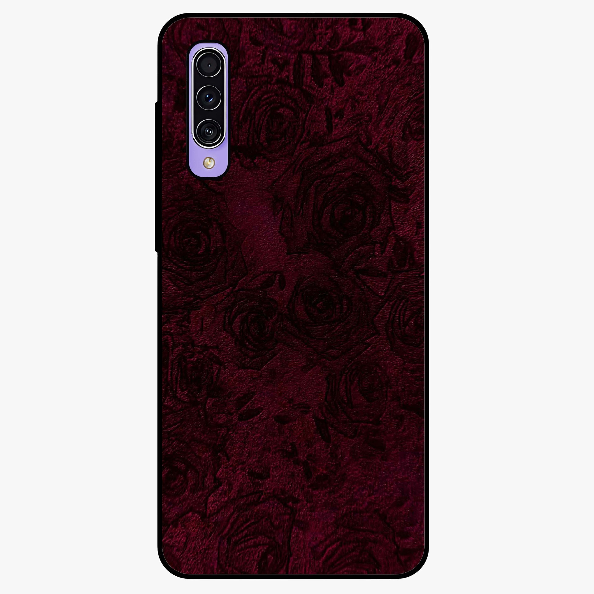 Crimson Fade Flow Glass Case showing flat back view with flowing crimson gradient artwork and glossy glass finish.