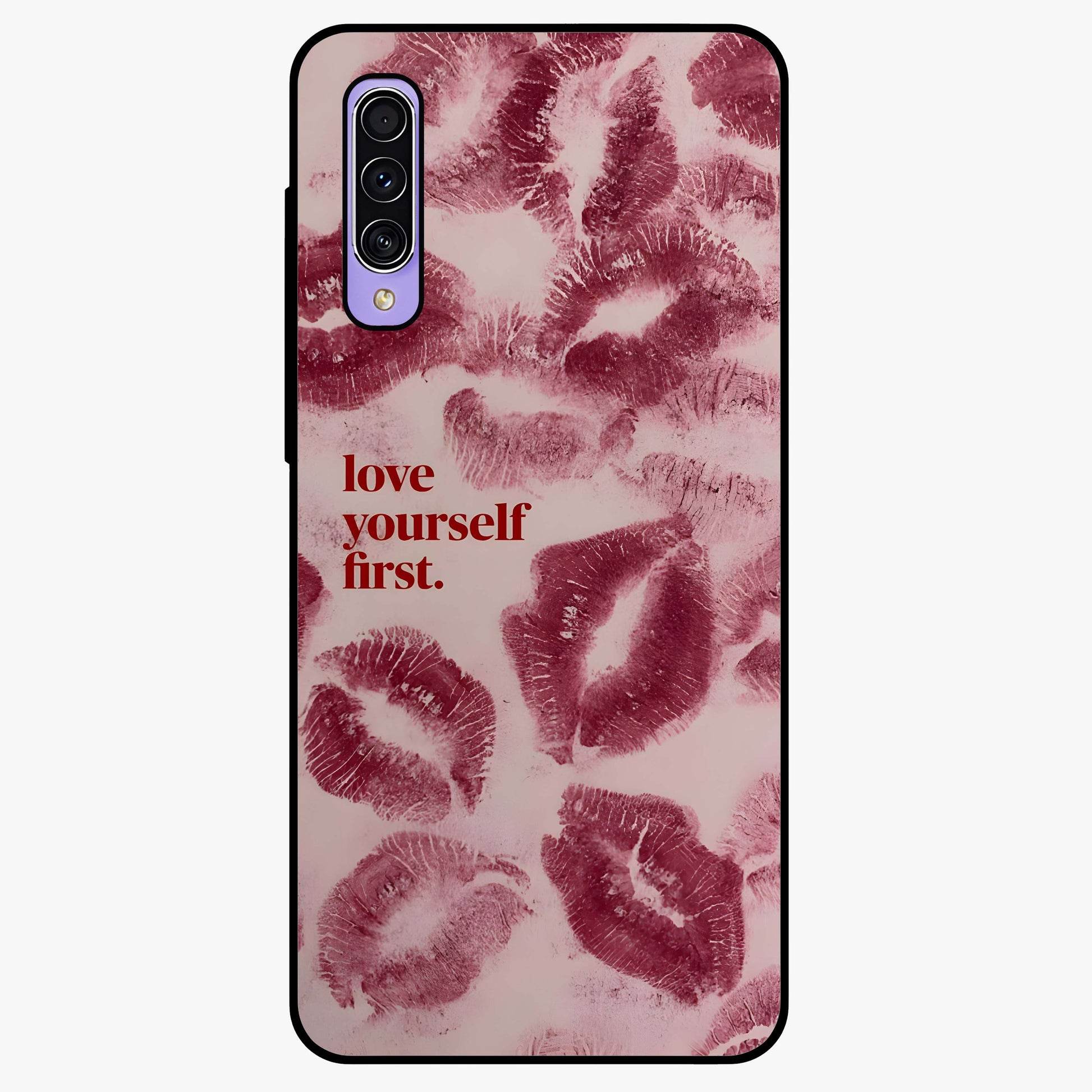 Crimson Kiss Love Glass Case showing flat back view with romantic crimson themed artwork and glossy glass finish.