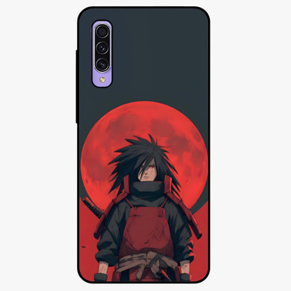 Crimson Moon Warlord Glass Case showing flat back view with mystical moon warrior artwork and glossy glass finish.