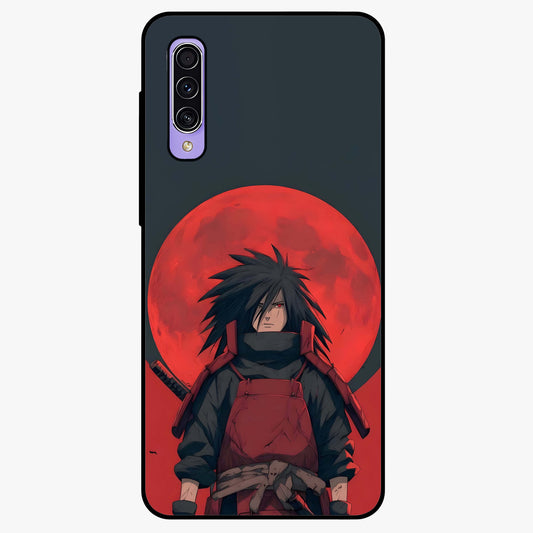 Crimson Moon Warlord Glass Case showing flat back view with mystical moon warrior artwork and glossy glass finish.