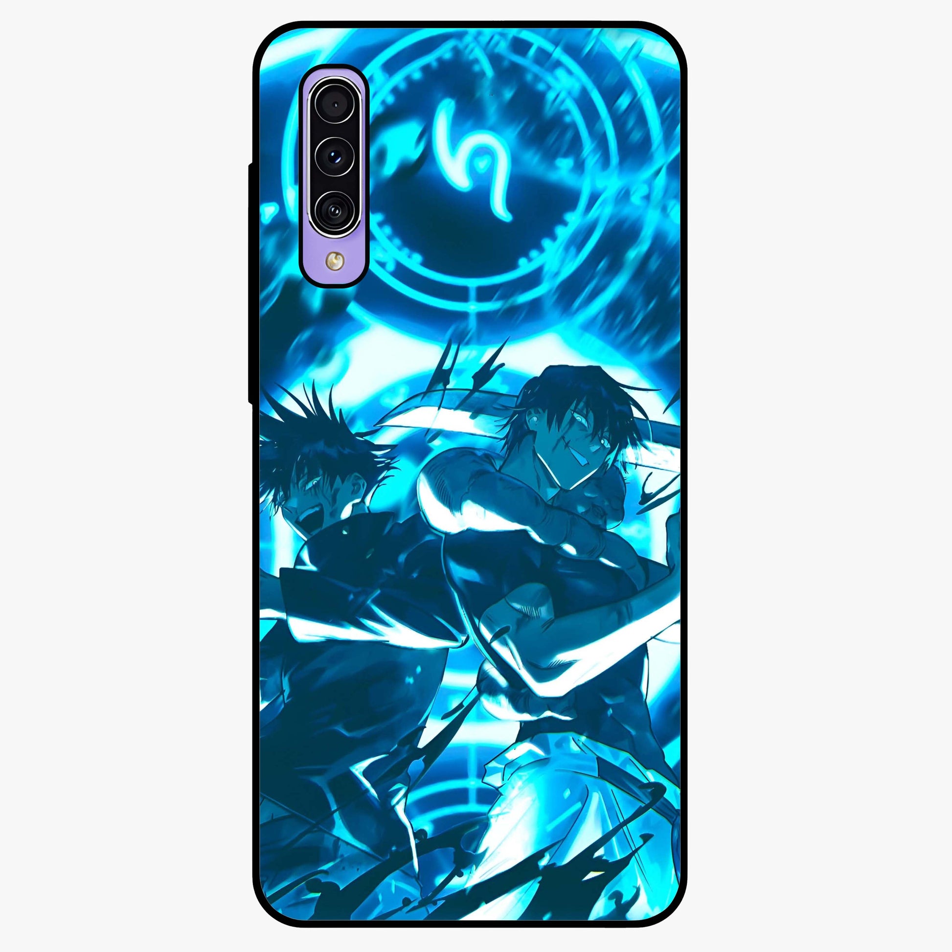 Cursed Energy Clash Glass Case showing flat back view with intense cursed energy artwork and glossy glass finish.