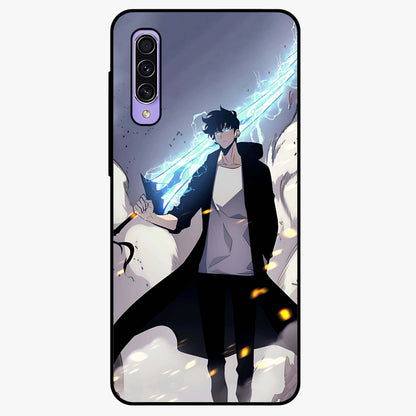 Dark Lightning Anime Warrior Glass Case showing flat back view with intense anime warrior artwork and glossy glass finish.