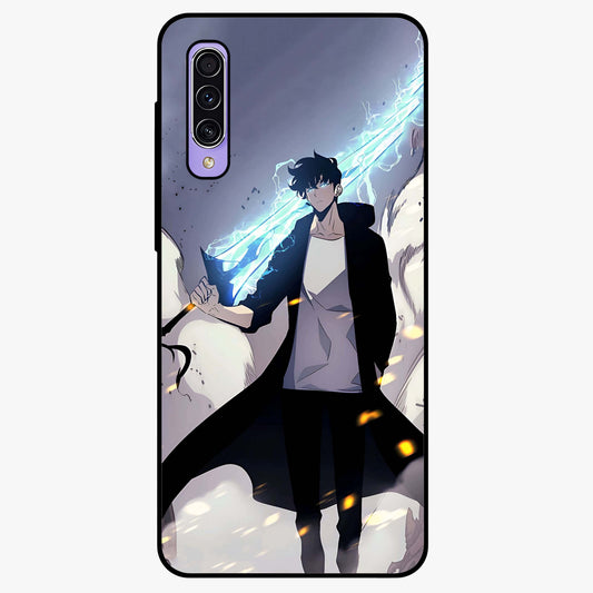 Dark Lightning Anime Warrior Glass Case showing flat back view with intense anime warrior artwork and glossy glass finish.