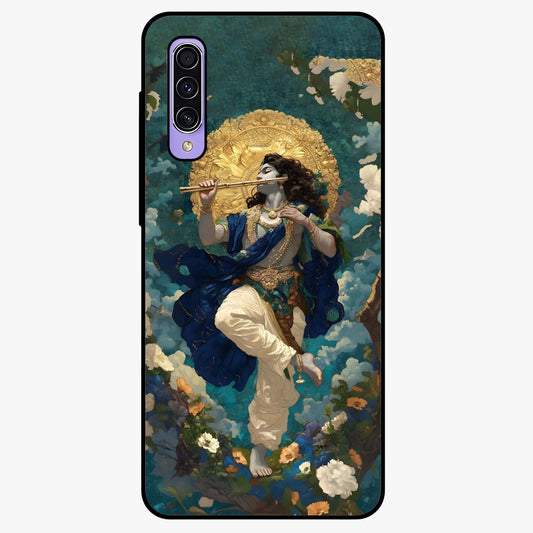 Divine Krishna Art Glass Case showing flat back view with Lord Krishna artwork and glossy glass finish.