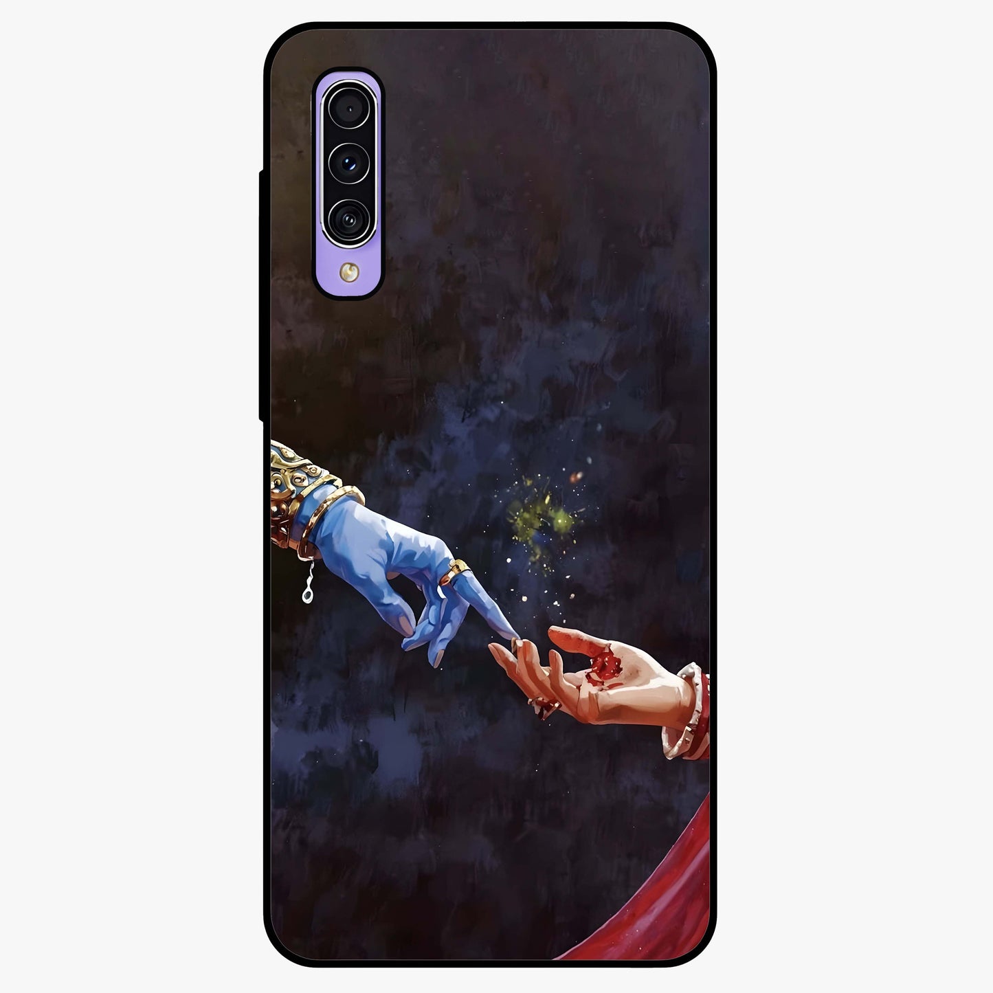 Divine Touch Eternal Glass Case showing flat back view with spiritual themed artwork and glossy glass finish.