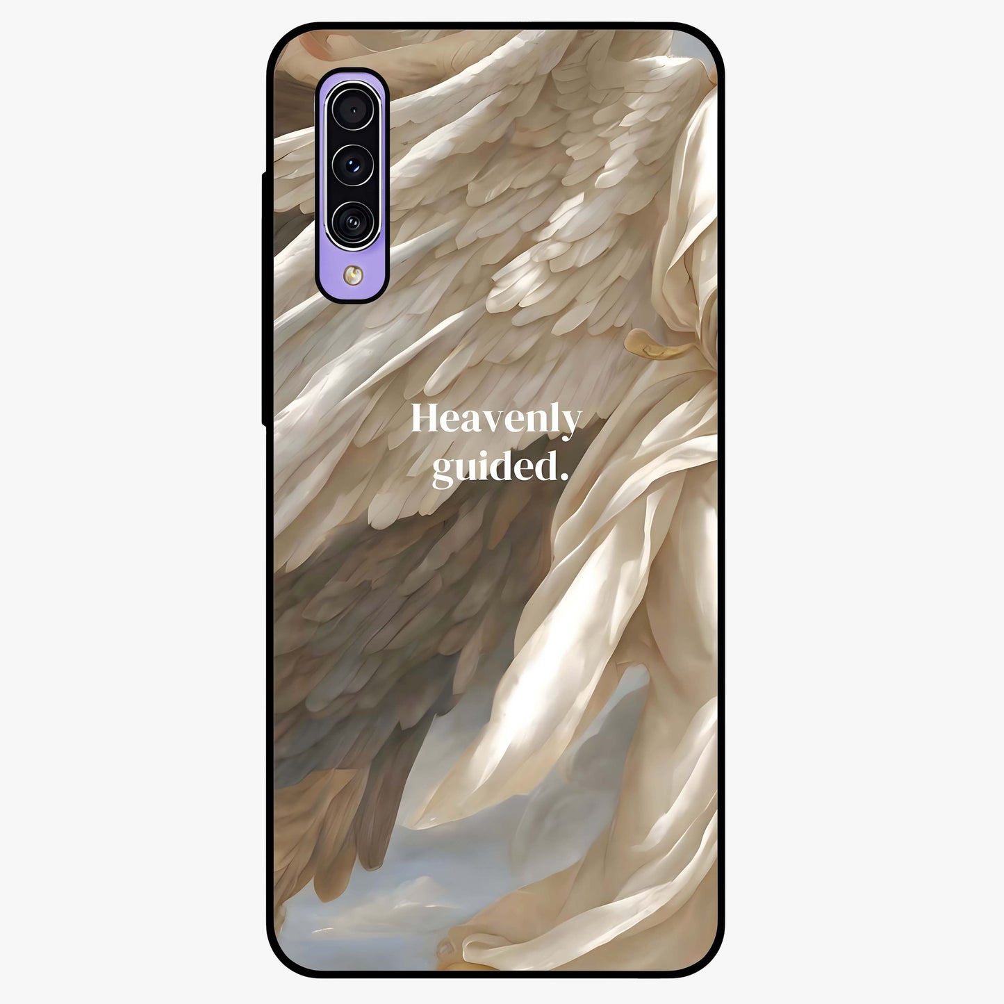 Divine Winged Grace Glass Case showing flat back view with elegant wing inspired artwork and glossy glass finish.
