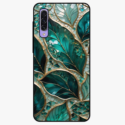 Emerald Leaf Glass Glass Case showing flat back view with emerald green leaf artwork and glossy glass finish.