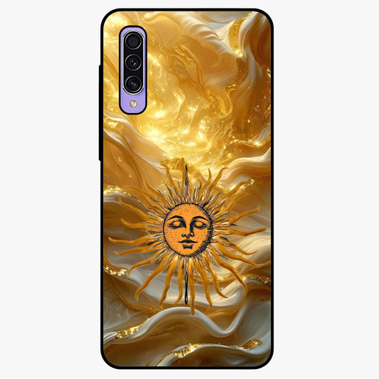 Eternal Golden Glow Glass Case showing flat back view with radiant golden themed artwork and glossy glass finish.