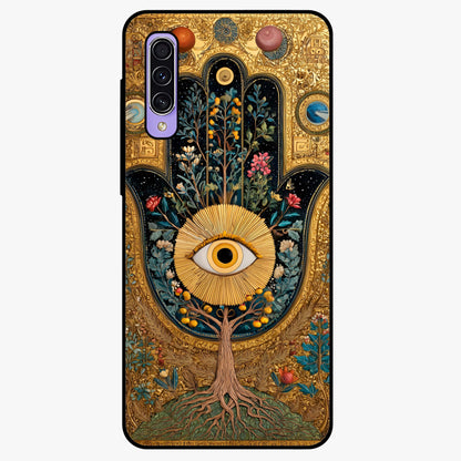Ethereal Evil Eye Glass Case showing flat back view with mystical evil eye artwork and glossy glass finish.