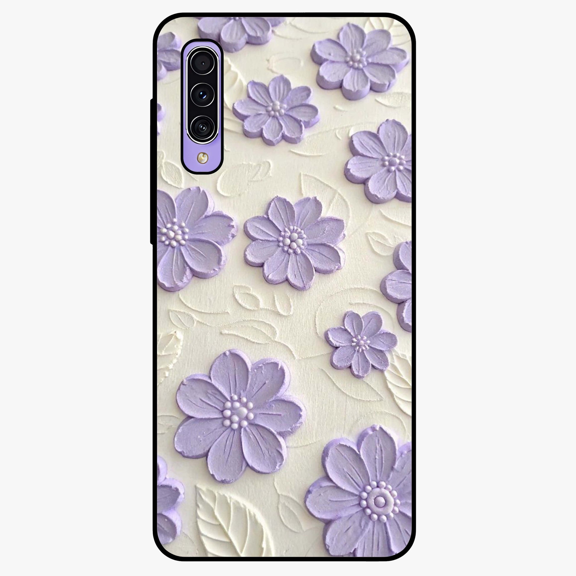 Floral Wall Art With Purple Flowers Glass Case showing flat back view with purple flower artwork and glossy glass finish.
