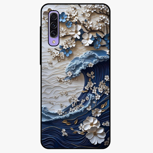 Floral Wave Origami Glass Case showing flat back view with origami inspired floral wave artwork and glossy glass finish.