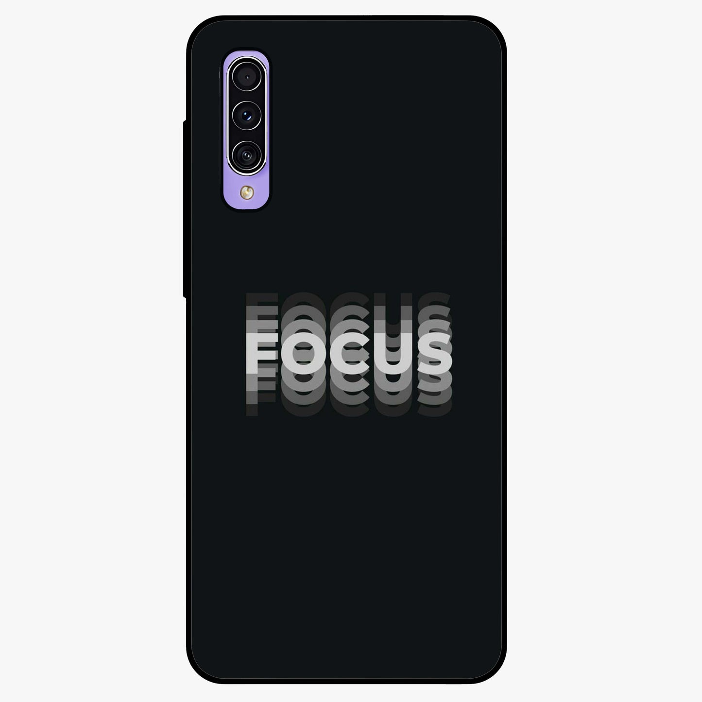 Focused Blade Discipline Glass Case showing flat back view with warrior sword themed artwork and glossy glass finish.