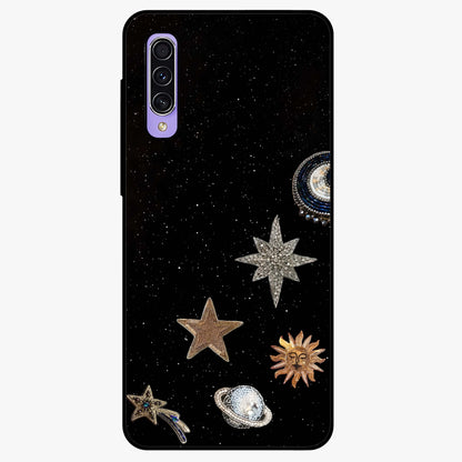 Galactic Charm Glow Glass Case showing flat back view with glowing celestial charm artwork and glossy glass finish.