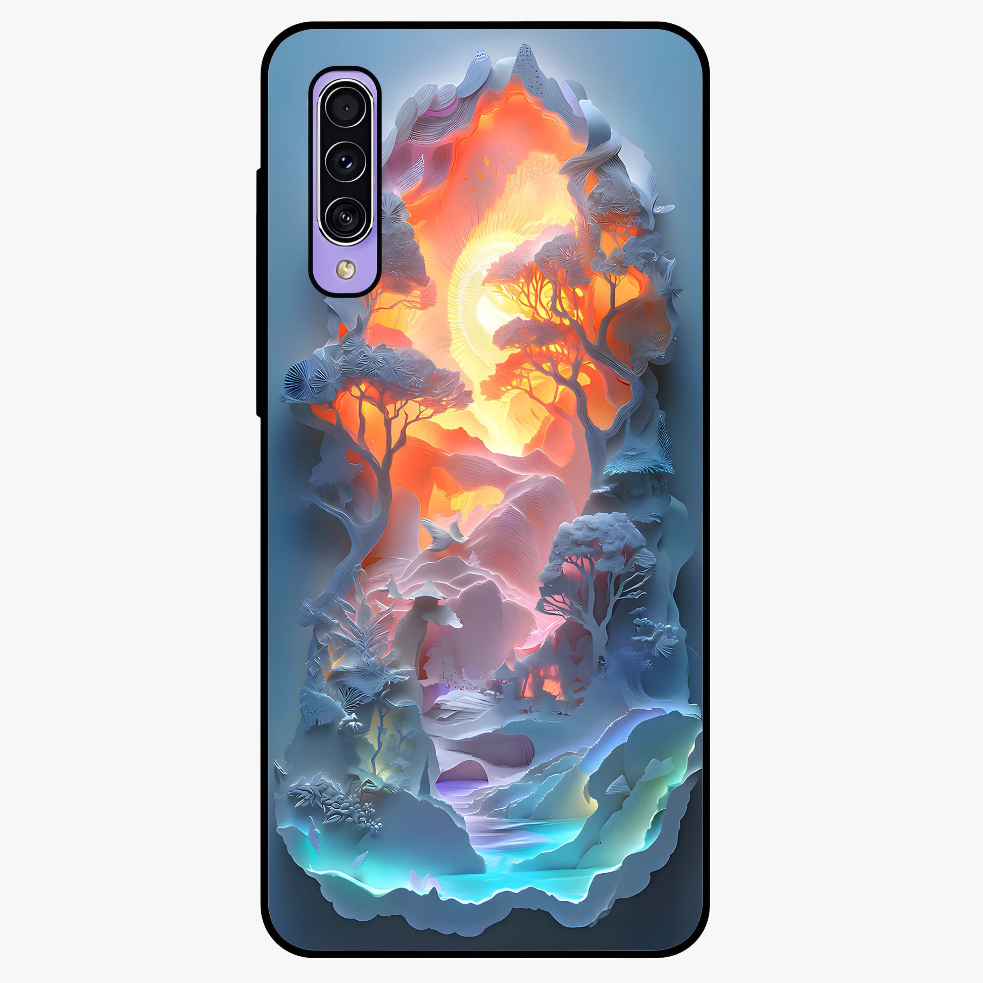 Glow Forest Portal Glass Case showing flat back view with glowing forest portal artwork and glossy glass finish.