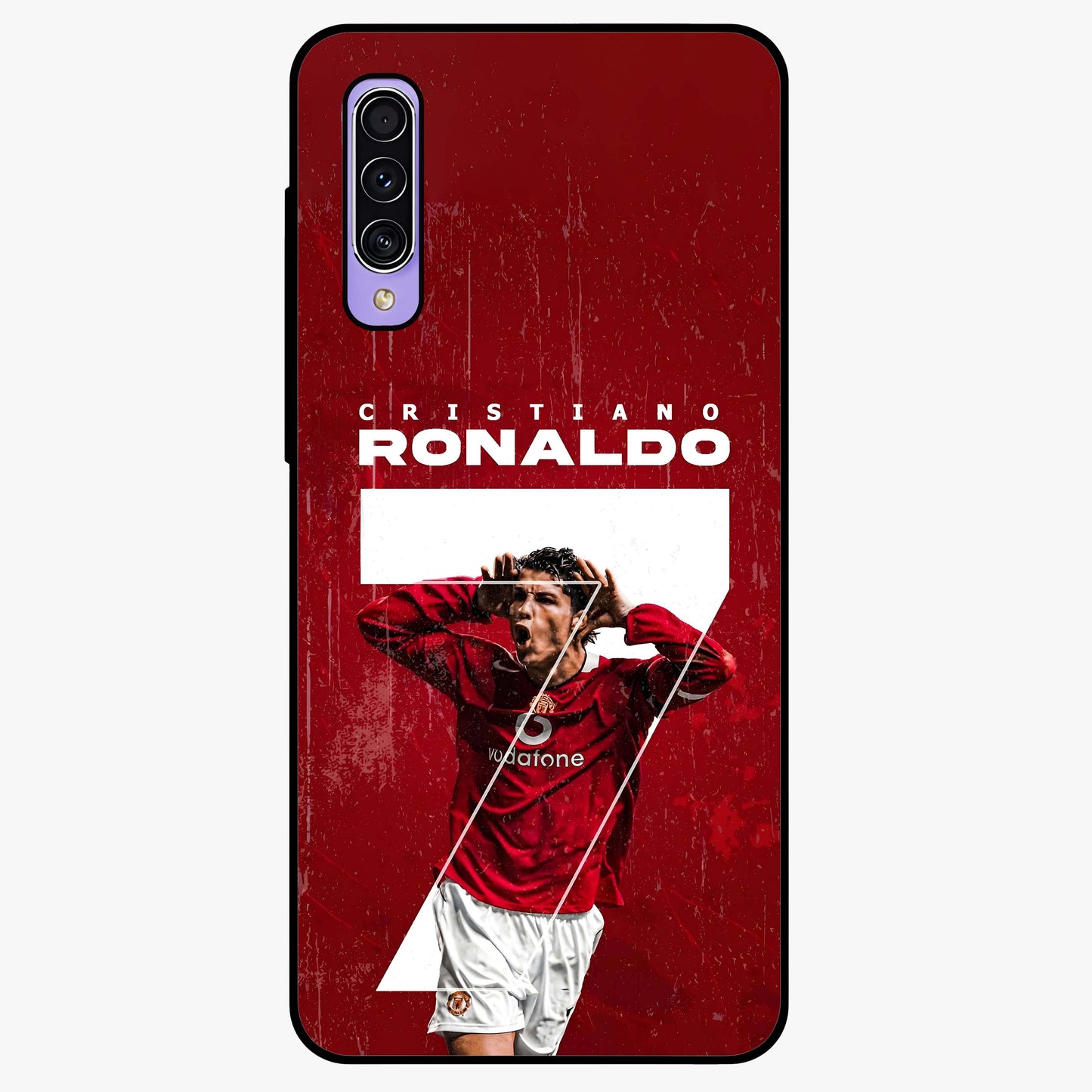 Goal Celebration Legacy Glass Case showing flat back view with football celebration inspired artwork and glossy glass finish.