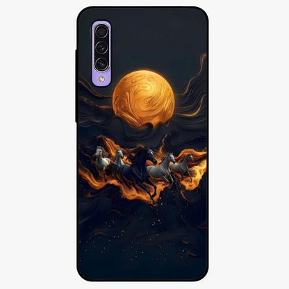 Golden Stallion Moonride Glass Case showing flat back view with majestic horse under moonlight artwork and glossy glass finish.