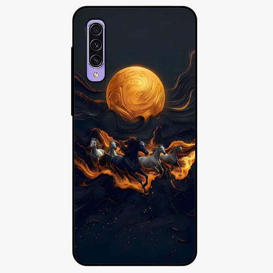Golden Stallion Moonride Glass Case showing flat back view with majestic horse under moonlight artwork and glossy glass finish.