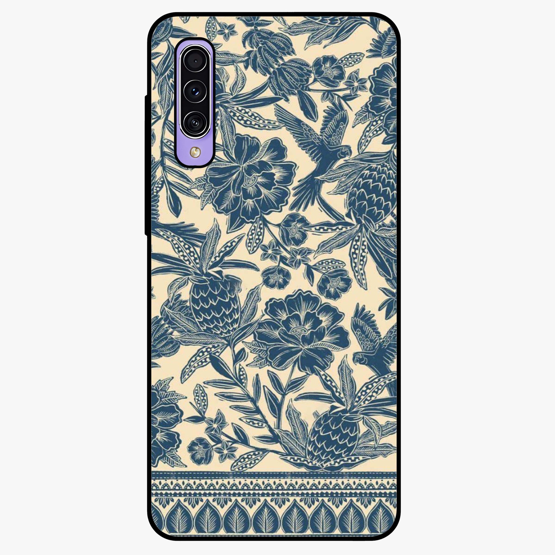 Heirloom Wild Bloom Glass Case showing flat back view with vintage inspired wild flower artwork and glossy glass finish.