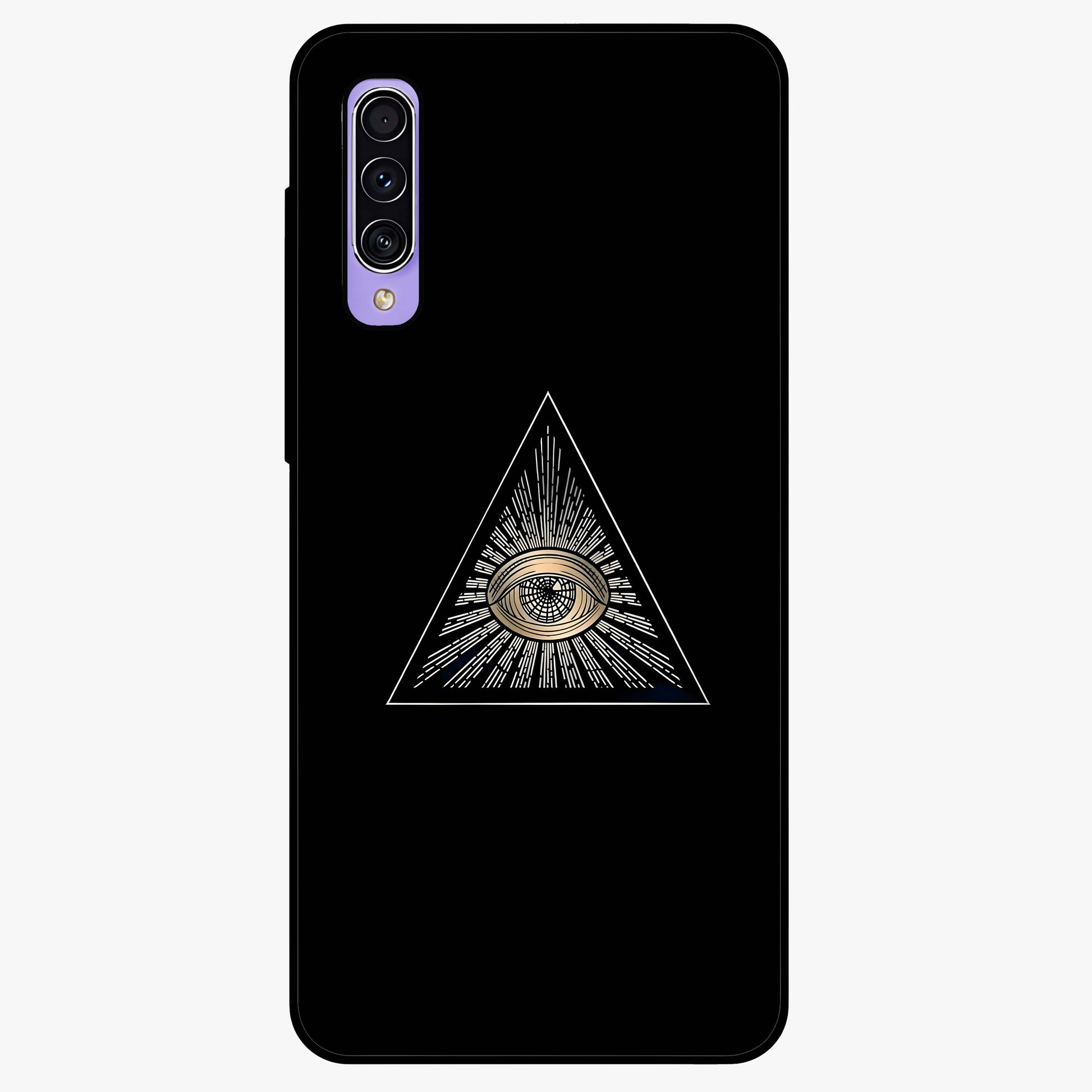 Illuminati Evil Glass Case showing flat back view with mysterious illuminati symbol artwork and glossy glass finish.