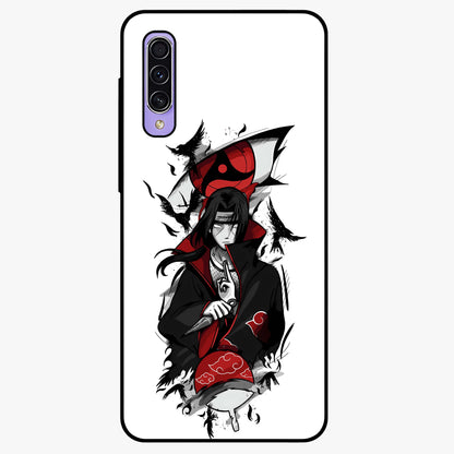 Itachi Sharingan Glass Case showing flat back view with powerful anime eye artwork and glossy glass finish.