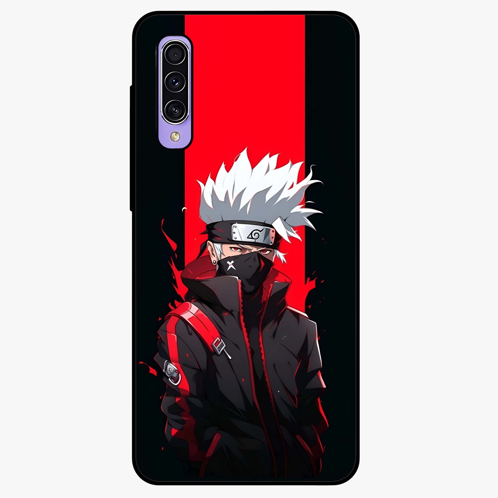 Kakashi Scarlet Shadow Glass Case showing flat back view with powerful anime ninja artwork and glossy glass finish.