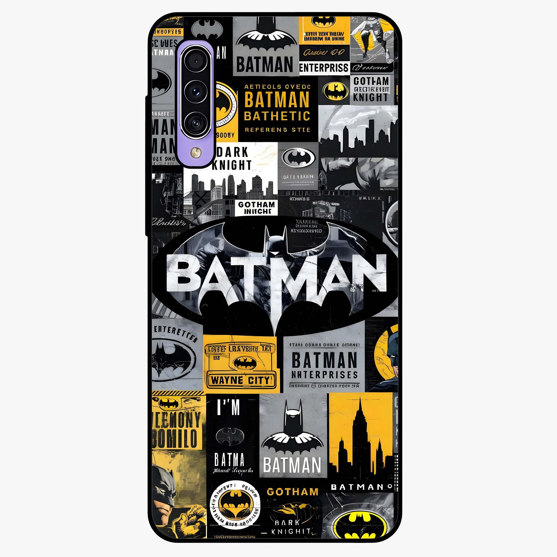 Knight Gotham Rise Glass Case showing flat back view with dark hero inspired artwork and glossy glass finish.