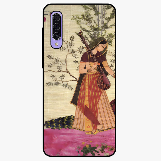 Lady With Veena Art Glass Case showing flat back view with elegant woman playing veena artwork and glossy glass finish.