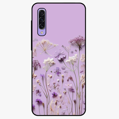 Lavender Blossom Dream Glass Case showing flat back view with soft lavender floral artwork and glossy glass finish.