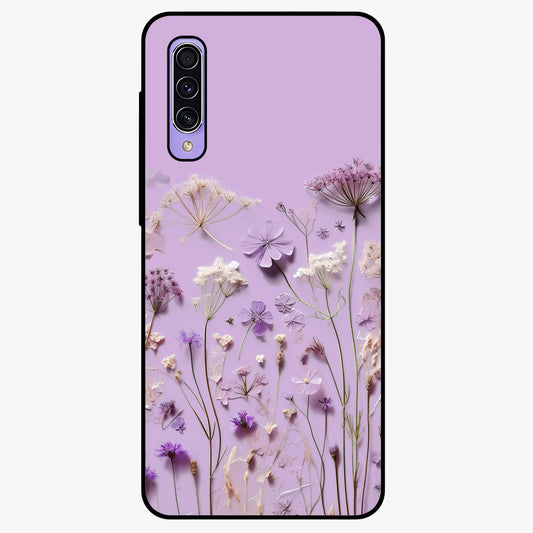 Lavender Blossom Dream Glass Case showing flat back view with soft lavender floral artwork and glossy glass finish.