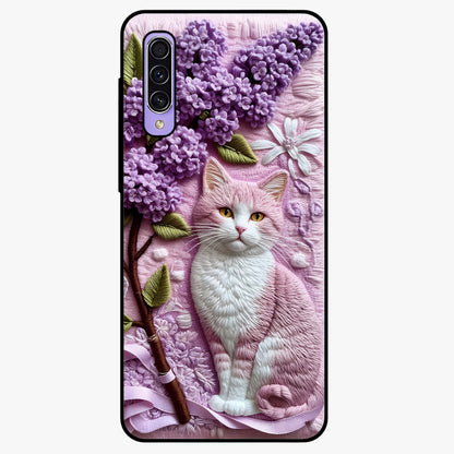 Lavender Cat Whimsy Glass Case showing flat back view with cute lavender cat artwork and glossy glass finish.