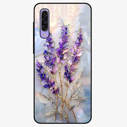 Lavender Dream Glow Glass Case showing flat back view with glowing lavender aesthetic artwork and glossy glass finish.