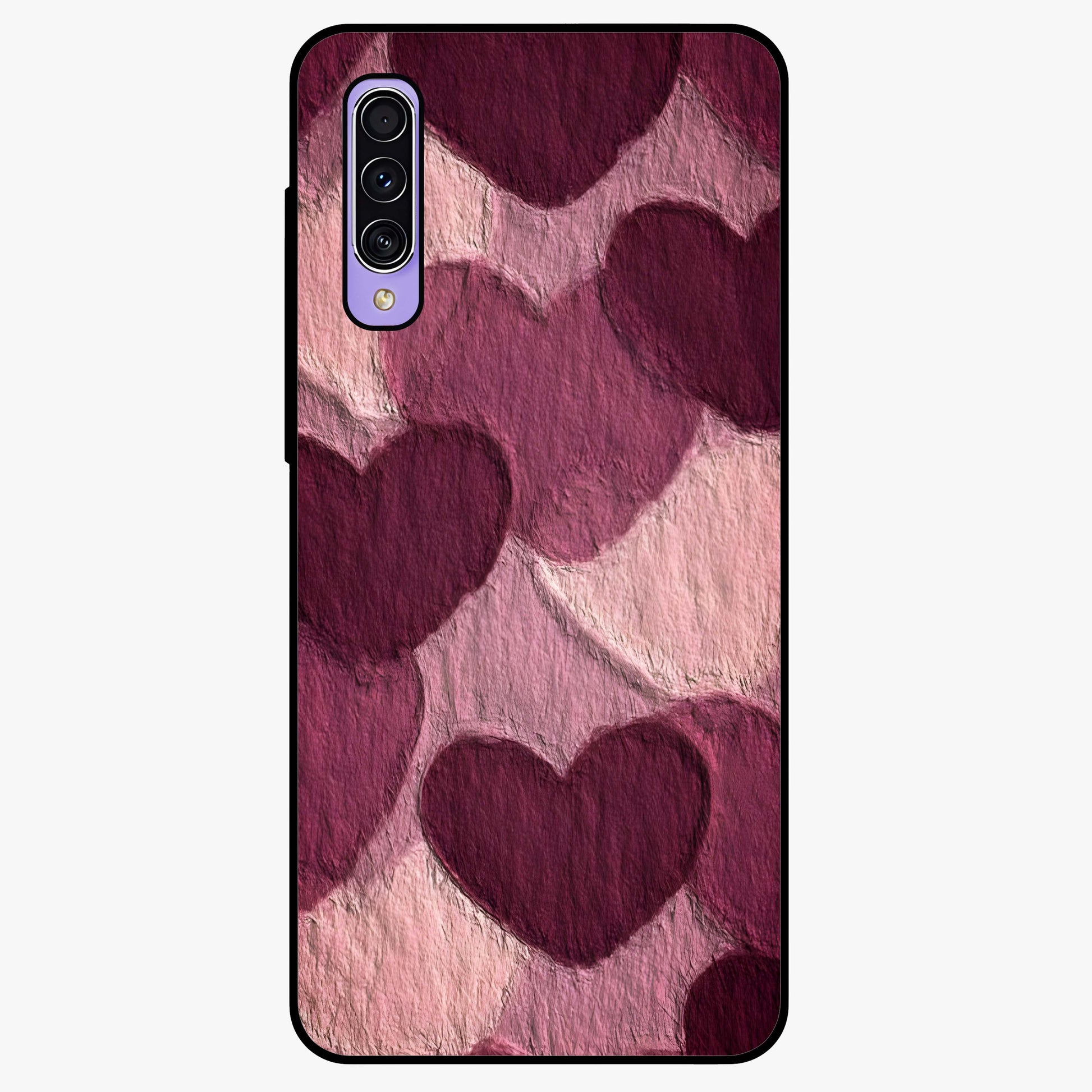 Layered Paper Hearts Glass Case showing flat back view with layered paper heart artwork and glossy glass finish.