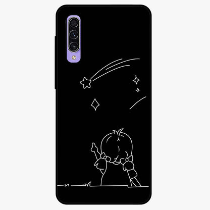 Line Art Girl With Shooting Stars Glass Case showing flat back view with minimal line art girl and shooting stars illustration and glossy glass finish.