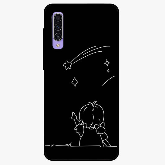 Line Art Girl With Shooting Stars Glass Case showing flat back view with minimal line art girl and shooting stars illustration and glossy glass finish.