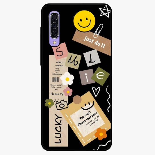 Lucky Aesthetic Collage Glass Case showing flat back view with trendy aesthetic collage artwork and glossy glass finish.