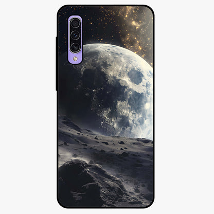 Lunar Horizon Glow Glass Case showing flat back view with glowing moon horizon artwork and glossy glass finish.