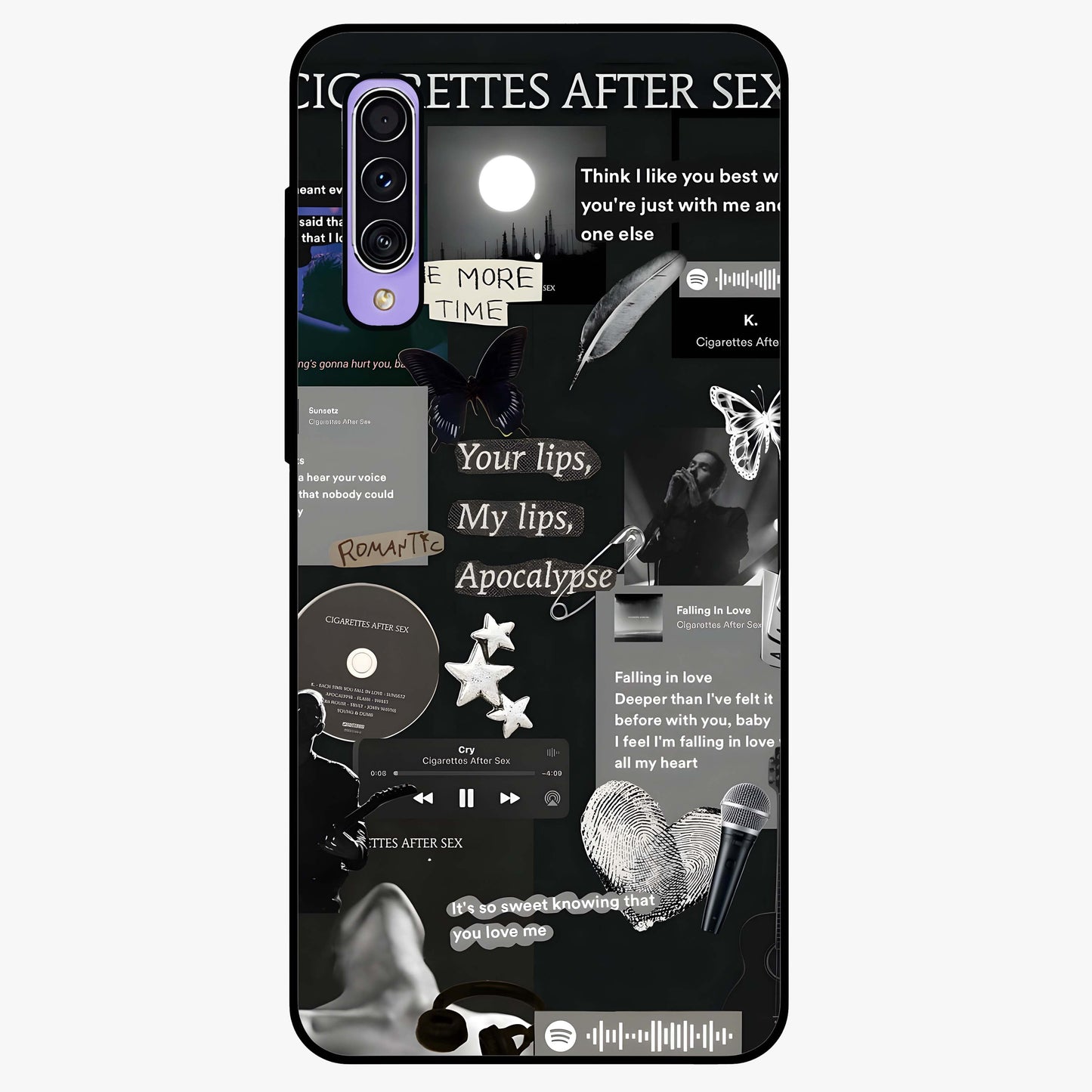 Midnight Love Echo Glass Case showing flat back view with romantic midnight themed artwork and glossy glass finish.