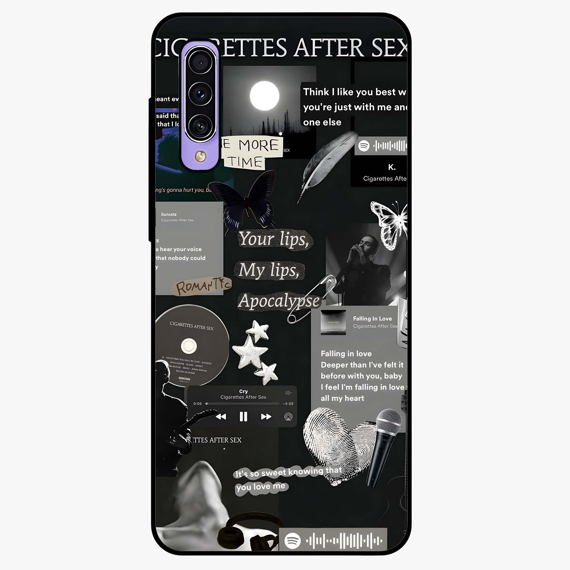 Midnight Love Echo Glass Case showing flat back view with romantic midnight themed artwork and glossy glass finish.