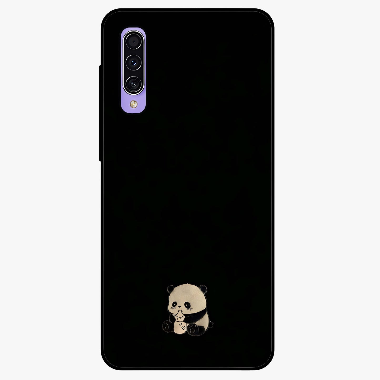 Midnight Panda Love Glass Case showing flat back view with cute panda themed artwork and glossy glass finish.